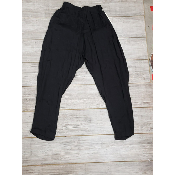 Harriet's Women's One Size O/S Black Pants Pockets Elastic Waist Lightweight - Picture 1 of 7